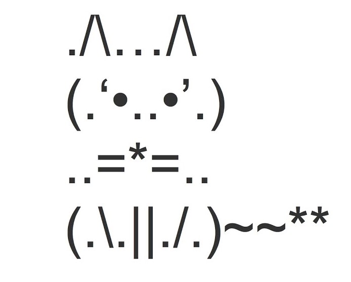 overly cute cat drawn with ascii art