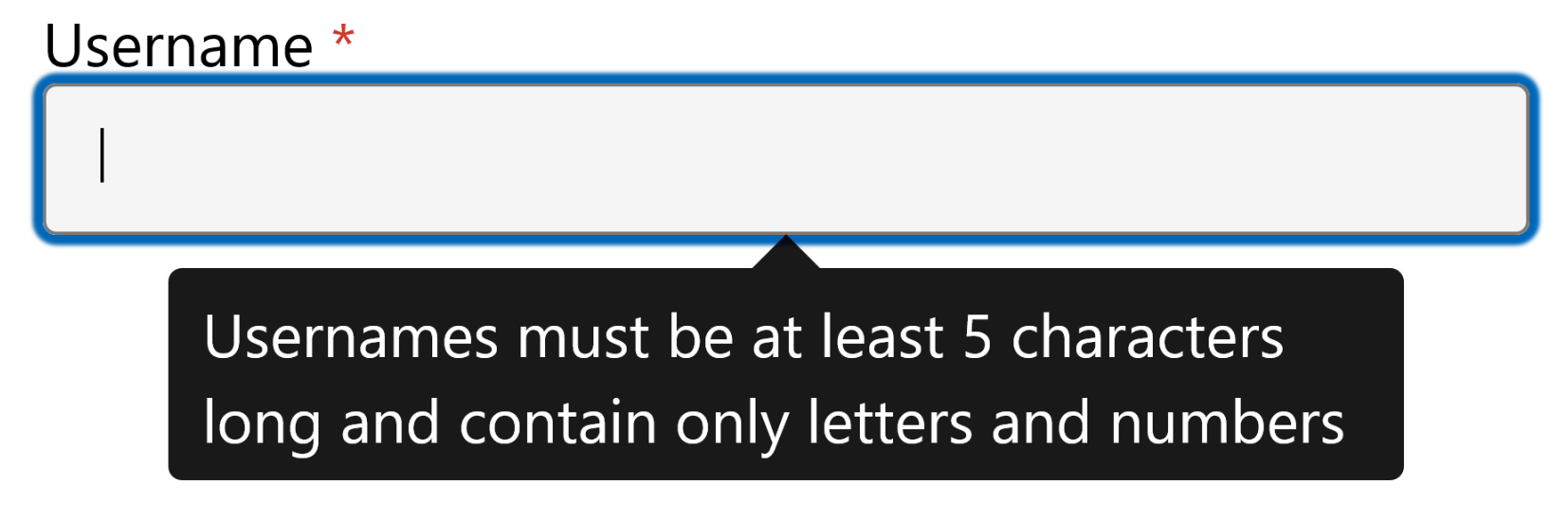 username field with instructions in a tooltip