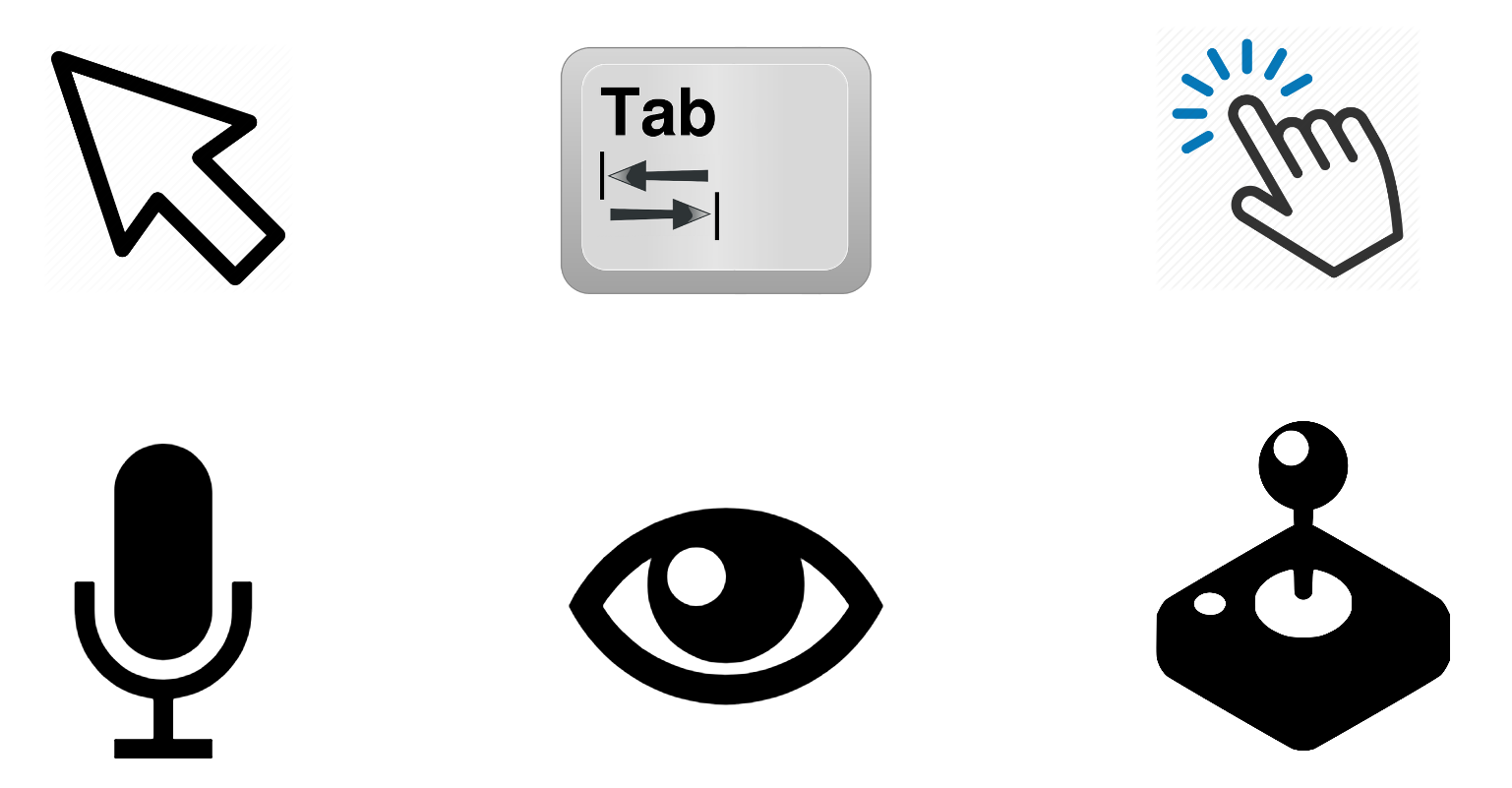 icons for mouse, tab, touch, speech, eye control, and switch