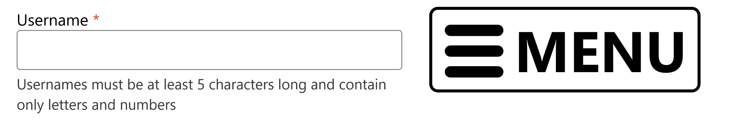 form field with static text description and menu button with both an icon and the word menu