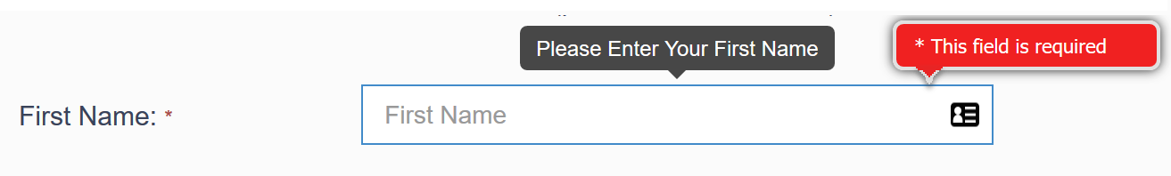 Form field with two tooltips: one for description, and one error message