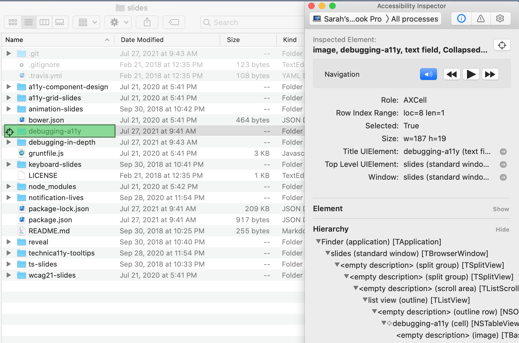 screenshot of macOS finder, showing the table view for files for this presentation repository