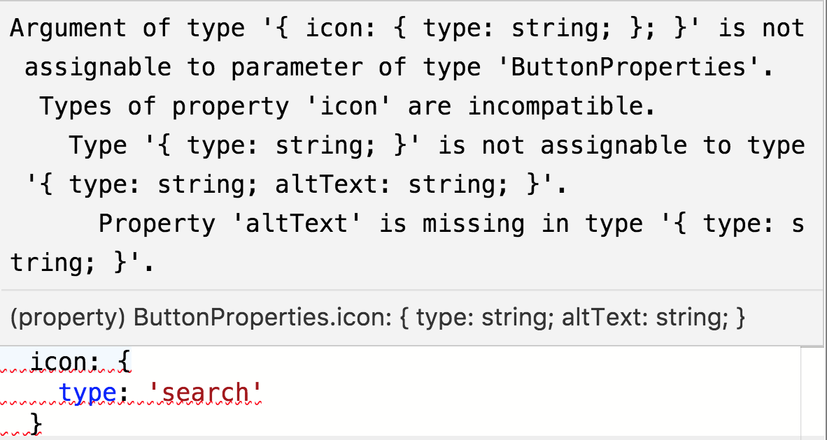 typescript error showing the icon property must contain a required altText string